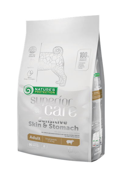 Корм Nature's Protection Superior Care Sensitive Skin & Stomach Adult Small Breeds сухий для дорослих собак малих порід з чутливим травленням та проблемною шкірою 1.5 кг