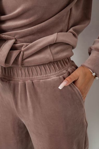 Спортивный костюм женский велюровый, цвет темно-бежевый, 241R1530-5 | Зображення 4