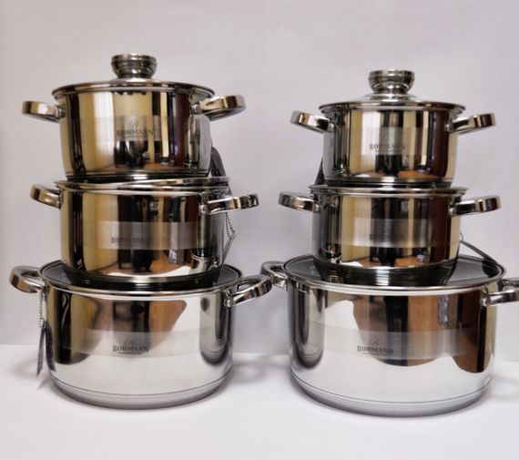 Набор кастрюль Bohmann BH-1275N, 12 предметов нержавеющая сталь, для индукции | Зображення 1
