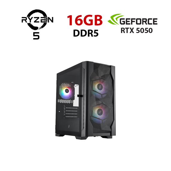 Ігровий ПК STALKER D4 (D4-M-BK-2F1P-1F1 Black) Башта / AMD Ryzen 5 8400F (6 (12) ядер по 4,2 - 4,7 ГГц) / 16 ГБ DDR5 / 256 ГБ SSD + 1000 ГБ HDD / nVidia GeForce RTX 5050, 8 ГБ GDDR7, 128-біт б/в
