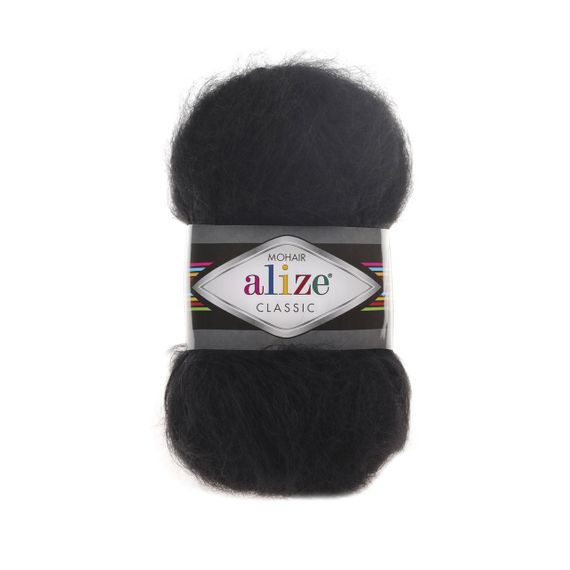 Пряжа Alize Mohair Classic 60 черная ализе мохер классик