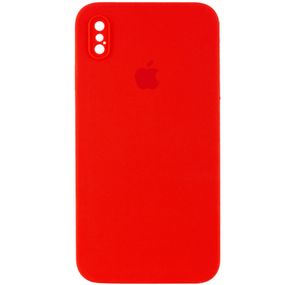 Чехол Silicone Case Square Full Camera Protective (AA) для Apple iPhone XS / X (5.8") Червоний / Red Салатовий/Neon green