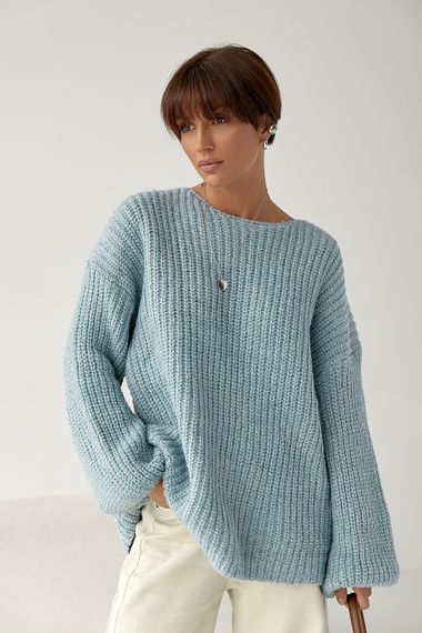 Однотонний джемпер крупної в'язки - джинс цвет, ONE SIZE (є розміри) | Зображення 4