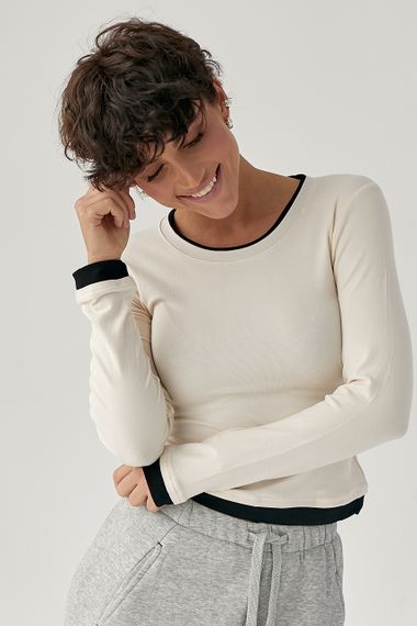 Жіночий двошаровий лонгслів - кремовий цвет, ONE SIZE (є розміри)