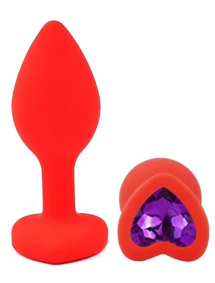Анальна пробка EGZO Silicone Red Heart Plug S з фіолетовим кристалом, червона Sex Aura | Зображення 1