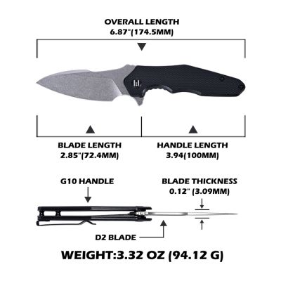 Нож Hightron Mini Ventura, D2, G10, чорний, сталевий stonewash клинок (HK05BLKS) | Зображення 5