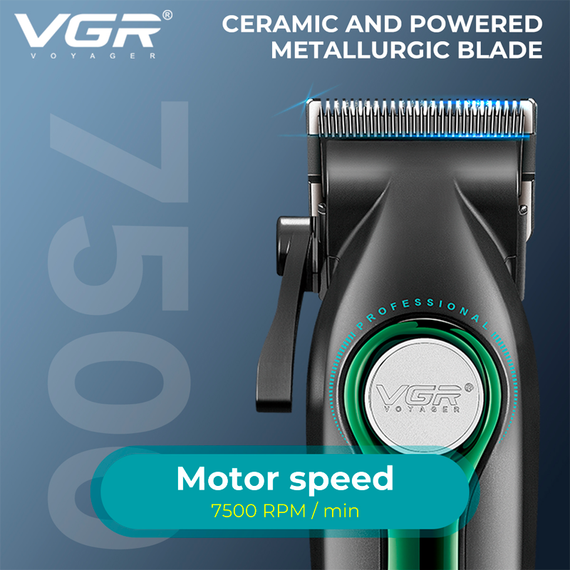 Аккумуляторная машинка для стрижки VGR V-010 GREEN, 6 насадок, 7500 RPM, 2500 mAh, LED дисплей | Зображення 7