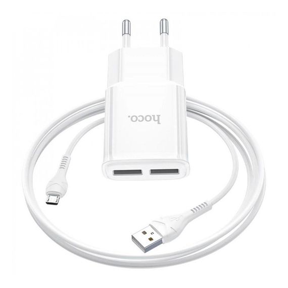Набір СЗУ 110-240V HOCO C88A + кабель Micro, 2xUSB, 2.4A, кабель 1м, White