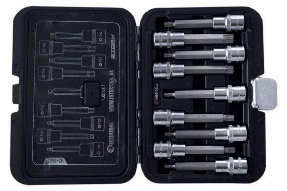 Набор бит TORX Intertool - 1/2" x T20-T60 x 100 мм (9 шт.) Storm (ET-8401) | Зображення 1