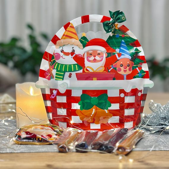 Подарунковий кошик пастили Святкова Казка 20 смаків + йогуртова пастила, 400 г ( червона корзинка)