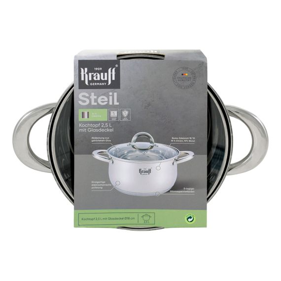 Каструля Krauff Steil 26-238-074, 2. 5 л, 18 см, з нержавіючої сталі з кришкою, для всіх типів плит | Зображення 4