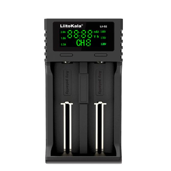 ЗП універсальний Liitokala Lii-S2, 2 канали, LCD дисплей, підтримує Li-ion, Ni-MH і Ni-Cd AA (R6), ААA (R03), AAAA, С (R14)