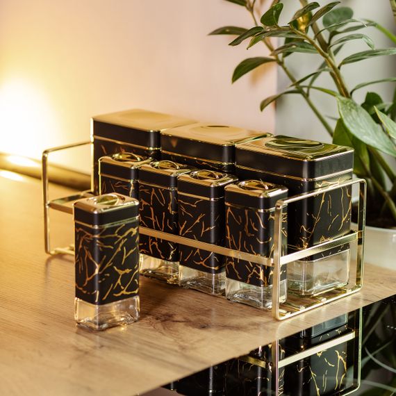 Набор для приправ и специй на подставке 8 штук с крышками Черный HP-1364 | Зображення 5