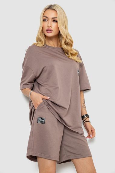 Женский летний костюм оверсайз шорты и футболка цвет мокко размер S/M 241R5004 | Зображення 2
