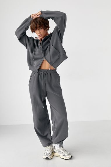 Теплий спортивний костюм з капюшоном із рожевим начосом - темно-сірий цвет, M/L (є розміри) | Зображення 4