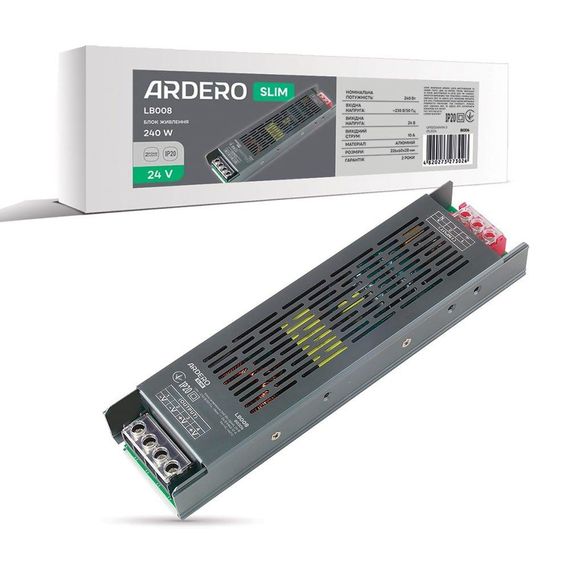 Блок живлення для LED стрічки Ardero LB008 SLIM 24В 240Вт IP20 (80306)