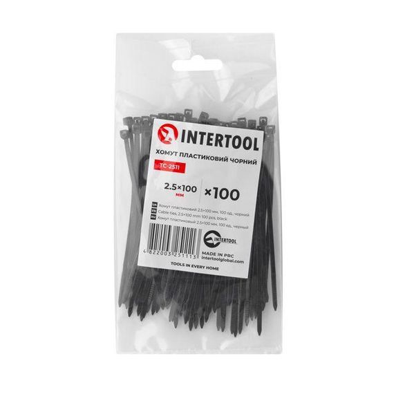 Хомут пластиковий 2,5*100 мм, чорний, 100 од. INTERTOOL TC-2511