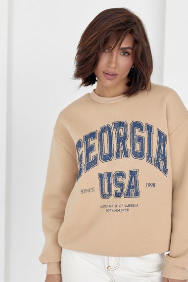 Женский свитшот оверсайз с надписью Georgia USA кофейный цвет S | Зображення 4