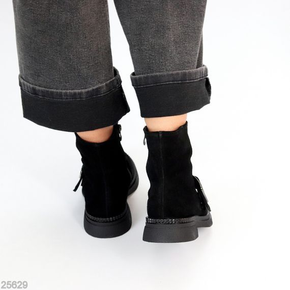 Стильные замшевые черные ботинки с утеплителем низкий ход | Зображення 6