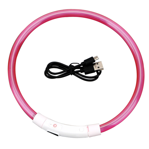 Светодиодный LED ошейник для собак с зарядкой USB 50 см., Красный (sv2146r), Розовый