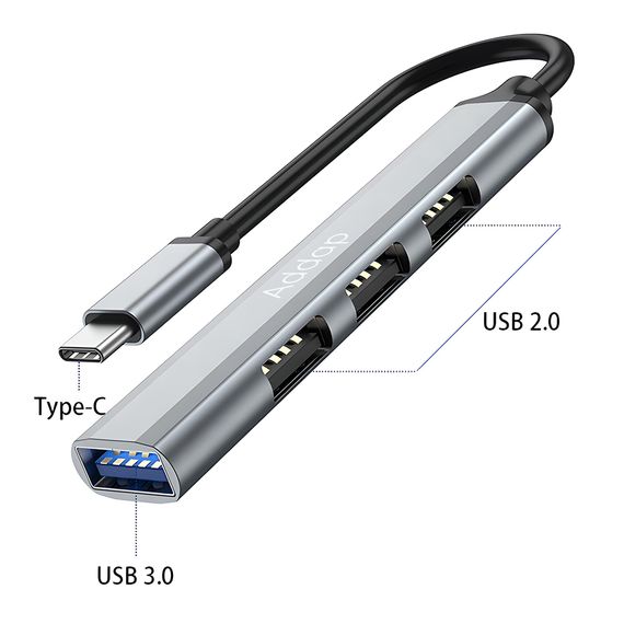 USB Type-C хаб, концентратор / разветвитель для ноутбука Addap UH-05С, на 4 порта USB, Gray | Зображення 2
