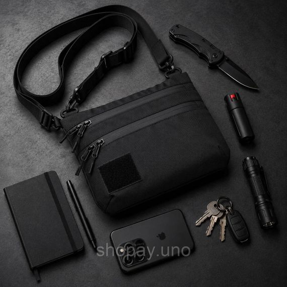 Тактическая сумка Cordura 1000D, черная, 5 отделений, VELCRO-панель, водоотталкивающая, через плечо