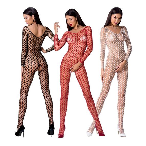 Бодістокінг Passion BS068 red, комбінезон, велика сітка, довгий рукав, S/M/L | Зображення 2