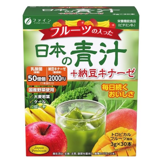 Смесь экстрактов Fine Japan Fruit Aojiru + Nattokinase 3 g 30 sticks