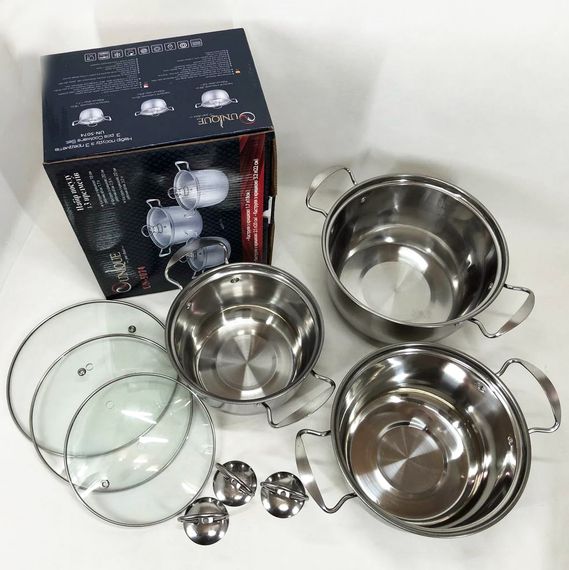 Набор кастрюль из нержавеющая стали с крышками UNIQUE UN-5074, набор посуды для электрических плит | Зображення 1