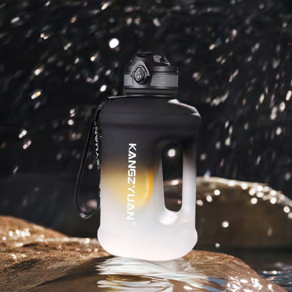 Эко-бутылка KANGZYUAN 2500 мл (2.5 л) - Черная Tritan BPA-free, ударопрочная, спортивная с ручкой и ремешком | Зображення 8