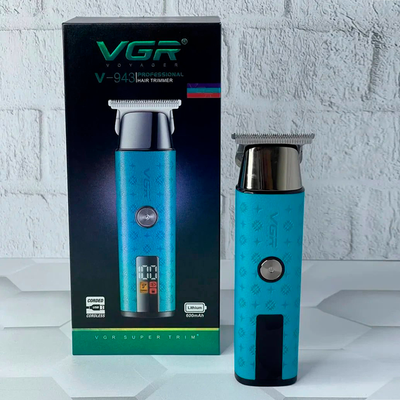 Триммер для стрижки аккумуляторный VGR V-943 BLUE, 3 насадки, LED дисплей | Зображення 4