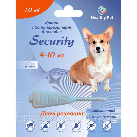 Краплі проти зовнішніх та внутрішніх паразитів для собак Healthy Pet Security від 4 до 10 кг 209163
