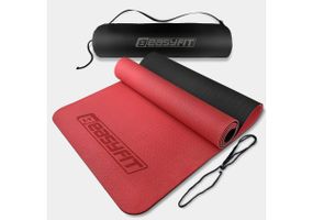 Килимок для йоги та фітнесу EasyFit TPE+TC 6 мм двошаровий + Чохол червоний з чорним (EF-1924s-RB)