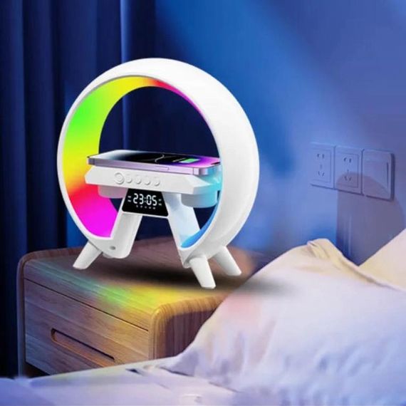 LED Лампа нічник з бездротовою зарядкою та Bluetooth динаміком G-Lite XM-X63, Годинник хамелеон з будильник | Зображення 4