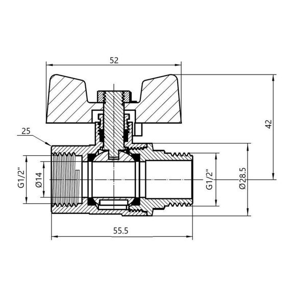 Кран кульовий Thermo Alliance Standart 1/2" ВН для газу (метелик) SD607NG15PN40 | Зображення 1