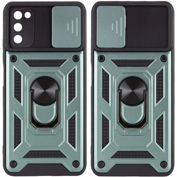 Ударостійкий чохол Camshield Serge Ring для Samsung Galaxy A03s TPU+PC, Шторка на камеру, Зелений