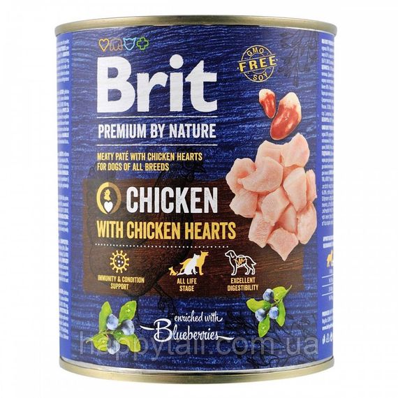 Влажный корм Brit Premium by Nature Dog Chicken & Heart для собак, курица и куриное сердце, 800 г (паштет)