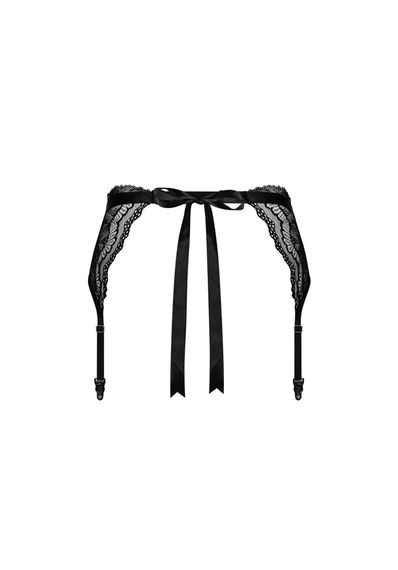 Пояс для панчіх мереживний Obsessive Isabellia, з бантиком, чорний, L/XL | Зображення 7
