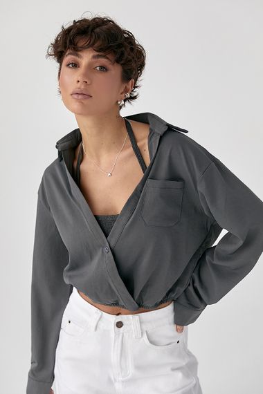 Коротка сорочка у комплекті з майкою в рубчик - сірий цвет, ONE SIZE (є розміри)