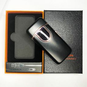 USB+ Газова запальничка з індикатором заряду, дві блискавки. WM-666 Колір чорний