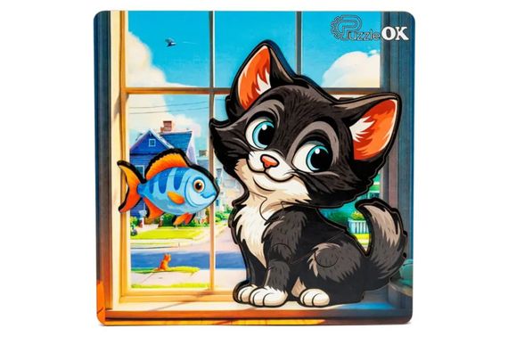 Сортер А6 "Допиливий котик" Puz-88751 дерев'яний PuzzleOk | Зображення 3