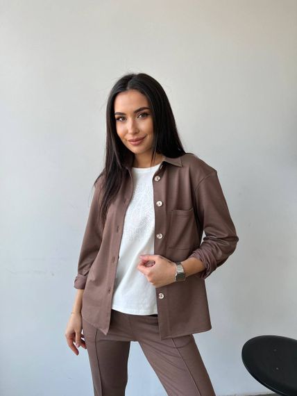 Женский костюм тройка рубашка+футболка+брюки трикотажный NB23007 размер 42/44 цвет капучино | Зображення 3