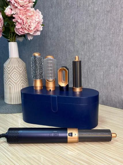 Стайлер 5в1 HAIR BRUSH Styler + Коробка з функціями об'єму, випрямлення, накручування темно-синій | Зображення 1