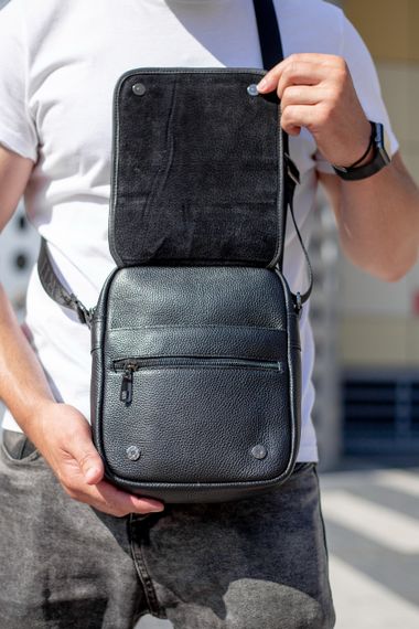 Чоловіча сумка шкіряна Tiding Bag TD-2288 чорна | Зображення 9