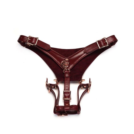 Шкіряні трусики для вібратора Liebe Seele Wine Red Forced Orgasm Strop, повністю регульовані Sex Aura | Зображення 1