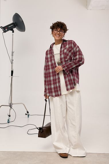 Вільна сорочка в клітинку з написом на спині - бордо цвет, ONE SIZE (є розміри) | Зображення 2