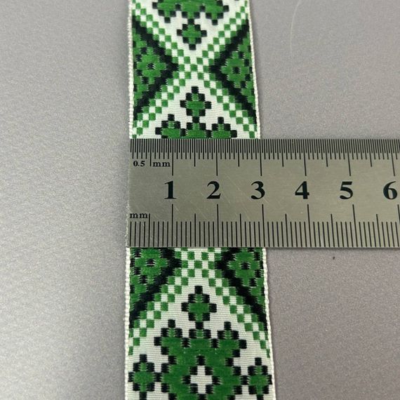 3см тасьма національна з українським орнаментом - зелений ромб | Зображення 2