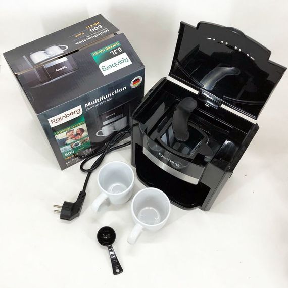 Кавоварка краплинна Rainberg RB-613 (0,3 л, 500 Вт) з двома керамічними чашками, маленька кофемашина | Зображення 4