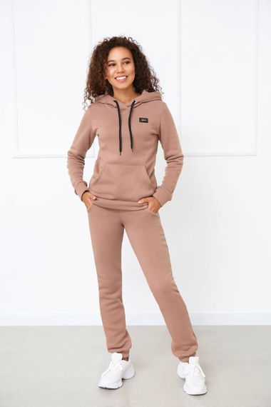 Женский теплый спортивный костюм на флисе худи и штаны, GF5701 цвет капучино, размер 54/56