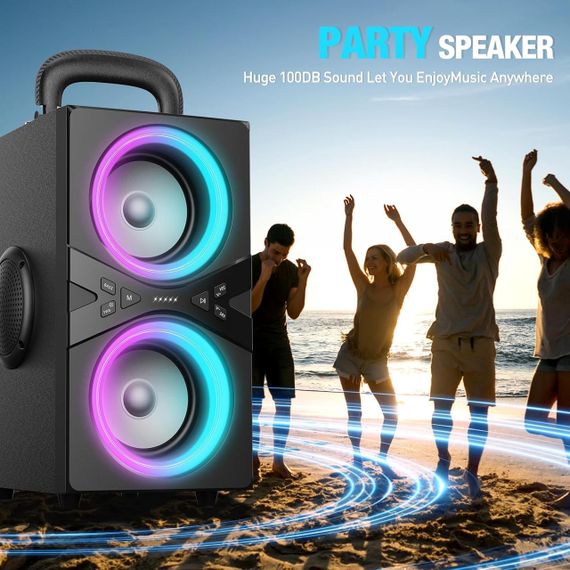 TPBEAT Bluetooth колонка, 80 Вт, потужний бас, LED-підсвічування, 100 дБ, стереозвук, 18 годин роботи, TWS для вечірок та кемпінгу | Зображення 4
